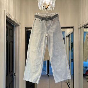 Still Here white jeans with gray knit waist